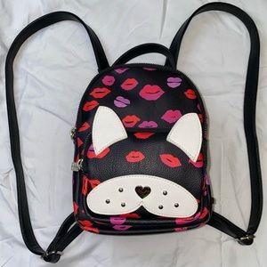 Betsey Johnson Black Mini Dog Backpack With Lipstick Kisses Pattern